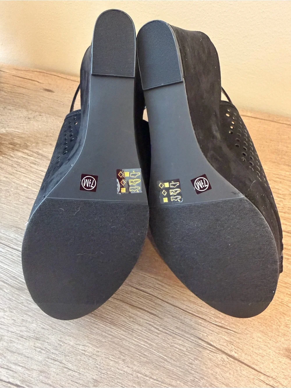 Chinese Laundry Z-Iris Micro Suede Black Perforated Wedge Sandals - Women